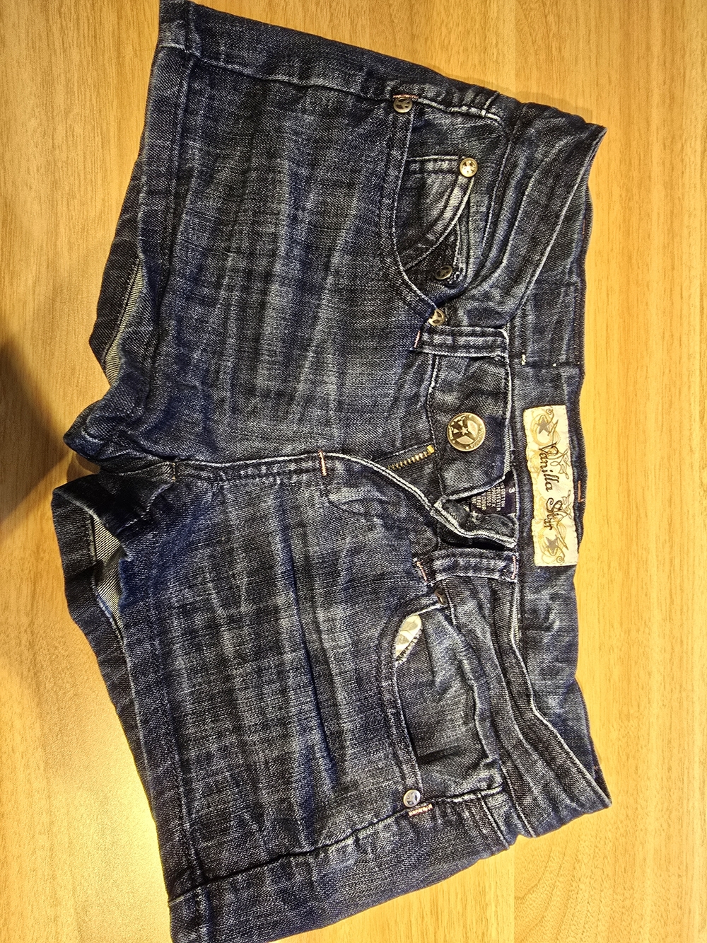 Vanilla Star Dark Blue Denim Shorts SZ 3 Y2K LOW RISE